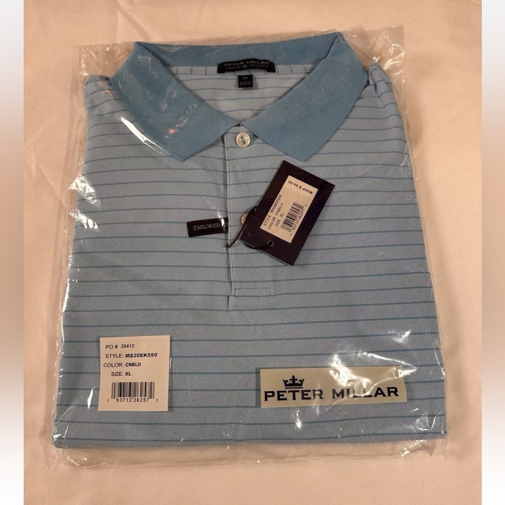 Peter Millar Sky Blue Striped Polo Shirt